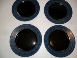 (4) Arcoroc France Yucatan Dinner Plate 10 3/4 " Blue Black
