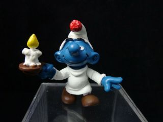 Smurfs Sleepy Bed Pajamas With Candle Vintage Figure Schleich Peyo Toy 1973