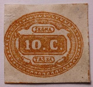 Italy 1863 10c Rare Segnatasse Bruno Arancio,  Gum.  €2800, .  Sassone 1c