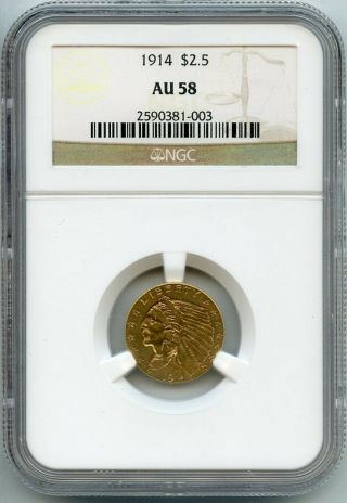 1914 $2.  50 Indian Head Quarter Eagle Gold Coin Ngc Au58 (111b 12/12 Gp)