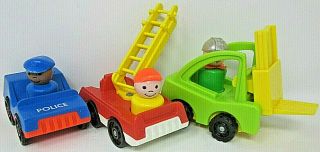 Fisher Price Little People Forklift Hardhat Driver Police Car Fire Truck Fireman