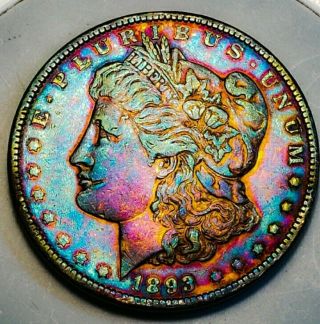 1893 P Morgan Silver Dollar Key Date/gorgeous Rainbow.  633