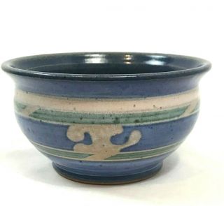 Artisan Signed Hand Crafted Clay Pottery 5.  5 " Bowl,  Blue - Green