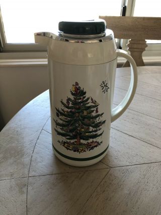 Vintage Spode Christmas Tree Thermal Carafe For Hot/cold Beverages (green Trim)