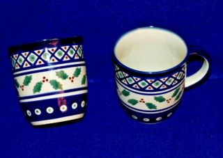 Boleslawiec Polish Hand Made Stoneware Christmas Coffee Mugs - Take A L@@k