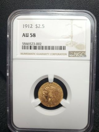 1912 $2.  50 U.  S Gold Indian Ngc Au - 58