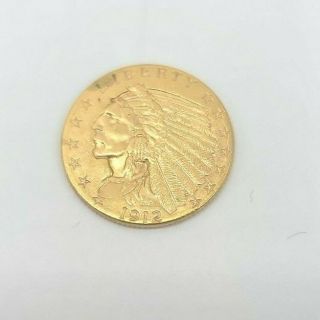 1912 Gold Us $2.  5 Dollar Indian Head Quarter Eagle Coin