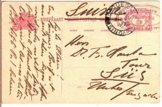 1920 Netherlands Indies Postal Card Paquebot Singapore Cancel