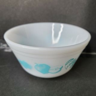 3 Cup Vintage Aqua Blue White Federal Milk Glass Mixing Bowl Fruit Motif 3 X 6 "