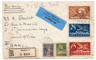 1925 Switzerland To France Reg Cover,  High Value Airmail Stamps,  Look