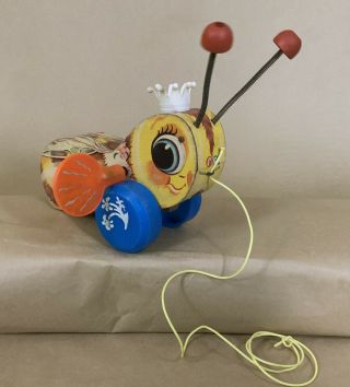 Fisher Price Queen Buzzy Bee Vintage Wooden Pull Toy 444 Made In Usa 1960 
