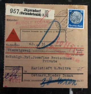 1949 Krnov Sudetenland Germany Parcel Receipt Cover To Ostmark