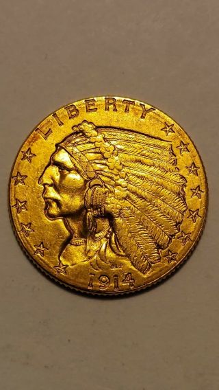 1914 - D United States 2 1/2 Dollar Indian Gold Piece