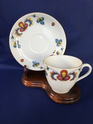 Porsgrund Farmers Rose Coupe Flat Cup & Saucer Old Stamp