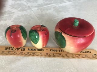 Set Of Hull Pottery Apple - Grease Jar W/matching Salt & Pepper Shakers
