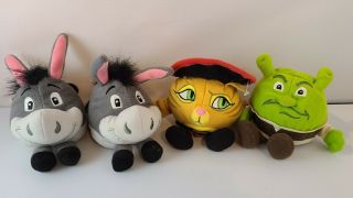 2007 Dreamworks Shrek The Third 4 Talking Plush Ball Bean Bags Donkey Puss Toys