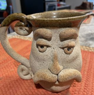 Vintage Pottery Craft Usa Coffee Mug Raised Face Mustache Man Stoneware - Euc