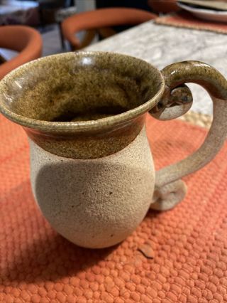 Vintage Pottery Craft USA Coffee Mug Raised Face Mustache Man Stoneware - EUC 3