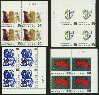Denmark 1102 - 1105 Contemporary Art Postage Stamp Corner Blocks Europe 1998 Mnh