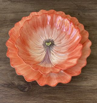 Fitz & Floyd April Flowers Orange Pansy Set - Luncheon Plate And Bowl