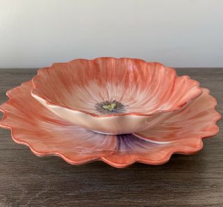 Fitz & Floyd April Flowers Orange Pansy Set - Luncheon Plate and Bowl 2