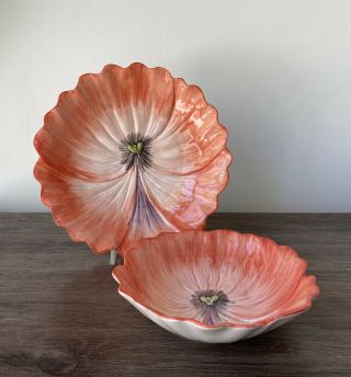 Fitz & Floyd April Flowers Orange Pansy Set - Luncheon Plate and Bowl 3