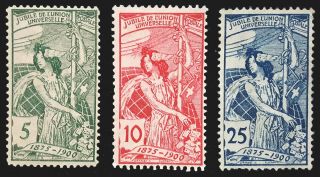 Switzerland Stamp 1900 Upu 25th Anniversary Set Scott 98 - 100 Og H
