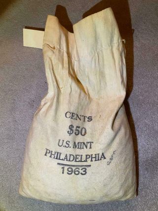 1963 P Sewn Bag Of Lincoln Cents Pennies 5000 Count Never Opened 58 Years