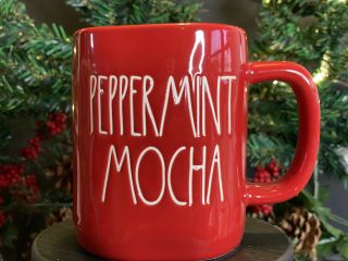 Rae Dunn Christmas Mug Peppermint Mocha Red Ceramic 16oz 2021