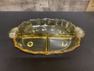 Vintage Yellow Glass Relish Candy Divided Serving Dish Nut Bowl