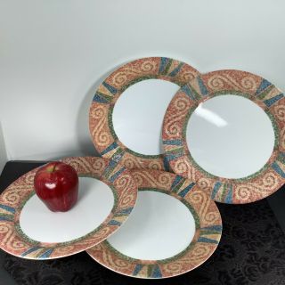 Set Of 4 Corelle Corning Sand Art Dinner Plates 10 1/4 " Coral Southwest Aztec