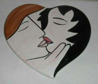 Zanolli Hand Painted Italy Heart Shaped Trivet Plate Decor - Kissing Couple - 9 "