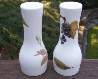 Royal Worcester Evesham Salt & Pepper Shakers With Stoppers 4 3/4 Inch Tall