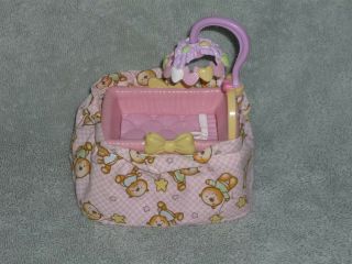 Fisher Price Loving Family Dollhouse Pink Baby Girl Crib Cradle Bassinet Mobile
