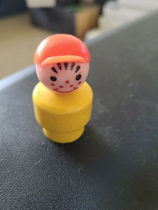 Vintage Fisher Price Little People Yellow Body Red Cap Hat Smiling Boy Plastic