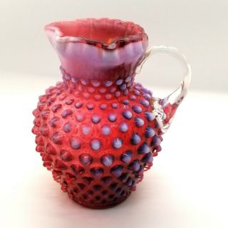 Fenton Cranberry Opalescent Hobnail Syrup Pitcher 5 1/2 " Tall