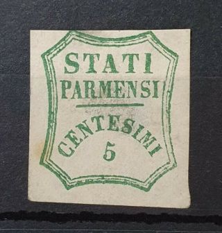 Parma Italy 1859 No Gum 5c Green Imperf Sass 13 Cv €250 Double Signed