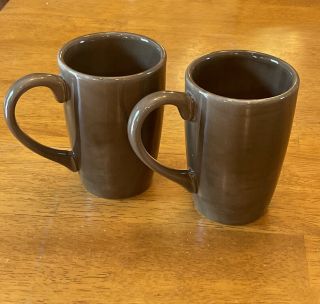 Home American Simplicity Stoneware Cups Mugs 5 " Brown Hand Painted Set Of 2