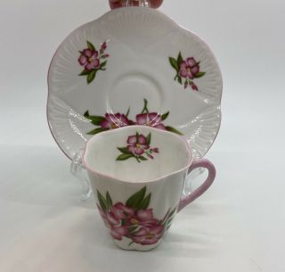 Vintage Shelley England Oleander Fine Bone China Demitasse Tea Cup Saucer 13883