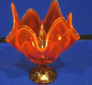 Viking Glass Orange Footed Bowl,  Compote,  Candy Dish 7 In.  Tall
