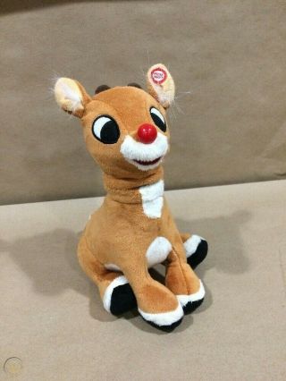 Gemmy Singing Rudolph Red Nosed Reindeer 8 " Plush Animated Light Up Nose