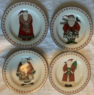 Set Of 4 Sakura Debbie Mumm Christmas Santas Retweet Dessert Salad Plates