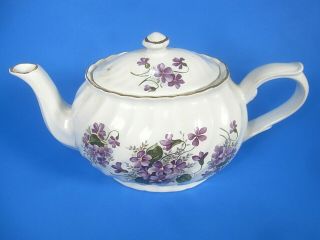 Arthur Wood & Son China Tea Pot 6432 England Purple,  Violets,  Green Leaves,  Swirl