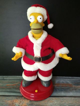 2002 Gemmy Homer Simpsons Animated Singing Dancing Christmas Santa 13” Figure