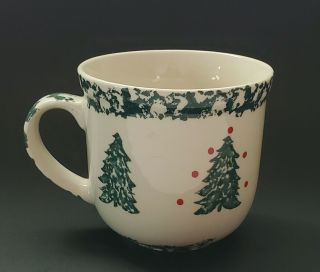 Tienshan Folk Craft Holiday Pines Mug Cup Green Sponge Trees And Trim 4 " Coffee
