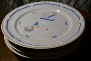 4 Set Newcor Stoneware Countryside 6005 1987 Dinner Plates 10 3/4 Inches Euc