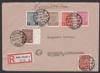 Germany.  Soviet Zone.  Saxony.  Registered Cover To Nordhalben.  Sent 27/2/46