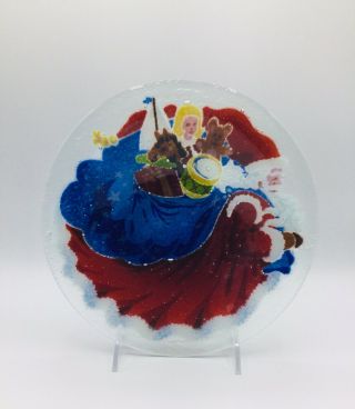 Peggy Karr Fused Glass Christmas Bowl Santa With Sack Full Of Toys