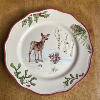 Better Homes & Gardens Winter Forest Deer Fawn & Bird Salad Plate Nwt