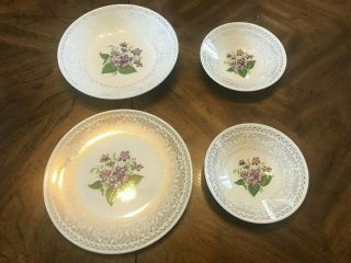 Misc.  Set Of 4 Cunningham & Pickett Spring Violet Bowls And Plates